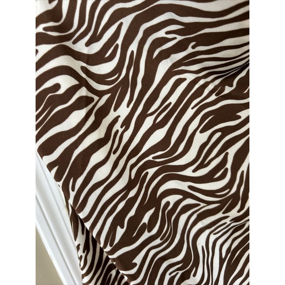 ACOA Zebra brown beige Satin Rouched Slip Dress Size Medium open at side lined - Picture 3 of 12
